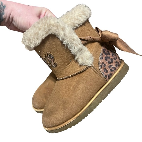 Juicy Couture Palisades brown faux suede and leopard print boots with faux fur - Picture 2 of 9